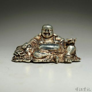 Collectable China Miao Silver Hand - Carved Buddha Buddhism Luck Decorate Statue