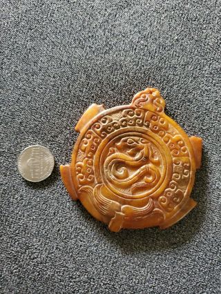 Exquisite Natural Chinese Hetian Jade Hand Carved Dragon Turtle Pendant