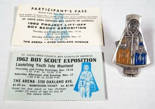 1962 Boy Scout Project Lift - Off Tickets & Astronaut Rocket Neckerchief Slide