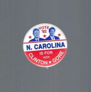 1992 Clinton & Gore Small 1 1/2 " North Carolina Jugate Picture Campaign Button