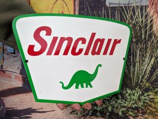 Old Vintage Heavy Sinclair Dino Gasoline Porcelain Enamel Pump Gas Oil Sign