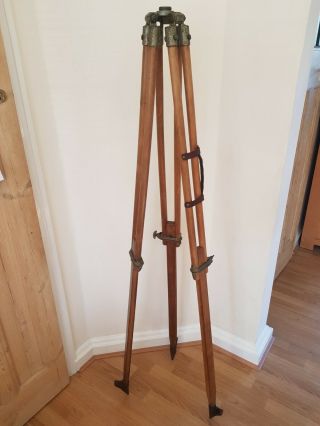 Lovely Vintage Wood And Brass Surveyors Tripod/light/lamp Stand -