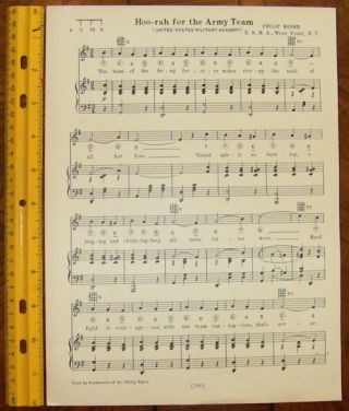 Usma West Point Vintage Song Sheet C1929 " Hoo - Rah For The Army Team " -