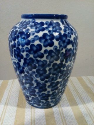 Vintage Chinese Blue And White Vase Prunus Flower Design