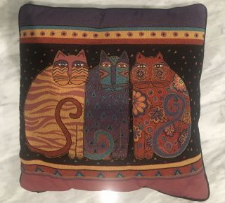 Laurel Burch Cat Tapestry Throw Pillow 3 Cats Sitting Colorful Felines 18 "