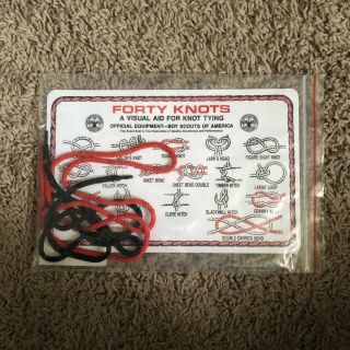 Vintage Forty Knots Boy Scouts Of America Knot Tying Card Visual Aid W/ Cords