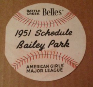 Vtg American Girls’ Major League: Battle Creek Belles 1951 Baseball; Golden Ann.