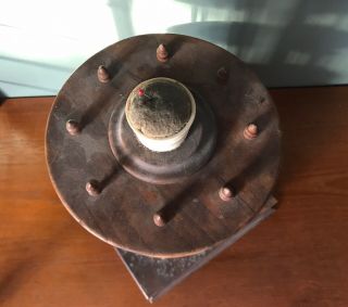 Vintage Antique Wooden Cotton Reel Bobbin Spool Holder Sewing With Pin Cushion 3