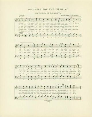 University Of Minnesota Antique Song Sheet C1903 " We Cheer For U Of M "