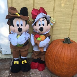 Disney Minnie Mickey Mouse Pilgrim Thanksgiving Porch Greeters 24” Gemmy