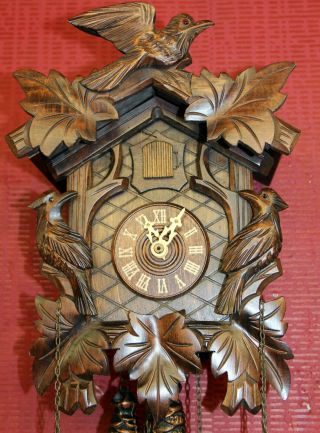 Old Vintage German Cuckoo Wall Clock Hand Carved Wooden Engraved Regula