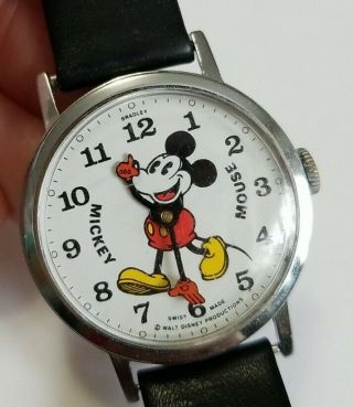 Early Vintage Bradley Mickey Mouse Watch Walt Disney Production Swiss