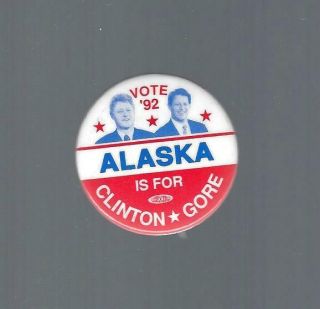1992 Clinton & Gore Small 1 1/2 " Alaska Jugate Picture Campaign Button