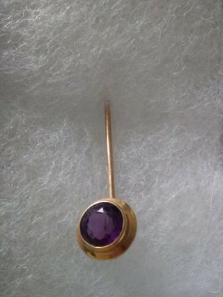 Vintage 14k Yellow Gold Amethyst Stickpin Stick Pin Faceted On Both Sides 2.  4g