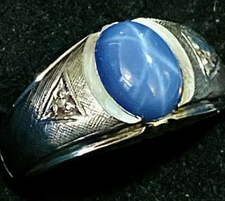10kt Solid White Gold Vintage Natural Blue Sapphire Men Ring 5g Sz 8 3/4