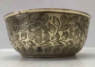 Vintage Brass Indian Engraved Bowl Flower And Leaf Design (b622)
