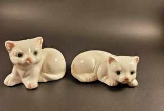 2 Vintage Miniature Cat Figurine White Porcelain Small Tiny Cats