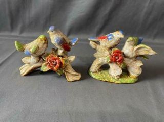 Set Of 2 Ceramic Bird Themed Figures In Blue Green Red And Tan Rd