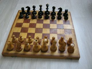 Old Vintage Soviet Ussr Wooden Chess Set Board Size 40 Cm X 40 Cm