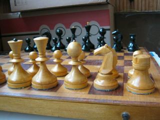 Old vintage soviet USSR wooden chess set board size 40 cm x 40 cm 2