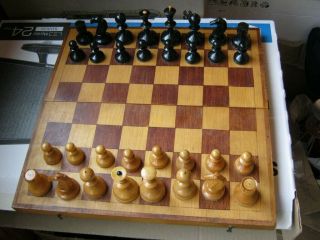 Old vintage soviet USSR wooden chess set board size 40 cm x 40 cm 3