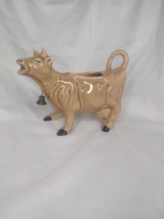 Vtg Brown Jersey Cow With Bell Figurine Creamer Made Of Porcelain