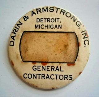 Detroit Michigan Employee Id Badge Pin Back Darin & Armstrong General Contractor