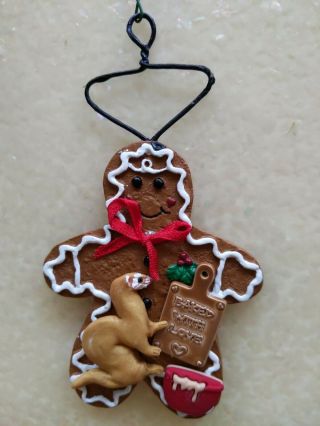 Artist Crafted Ferret And Gingerbread Cookie Christmas Ornament Baked With Love