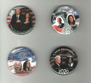 2020 Pin Joe Biden & Kamala Harris Pinback Set Of 4 Different Campaign Buttons