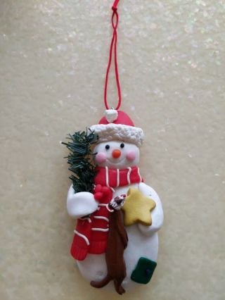 Artist Crafted Ferret And Snowman Christmas Ornament Decoration