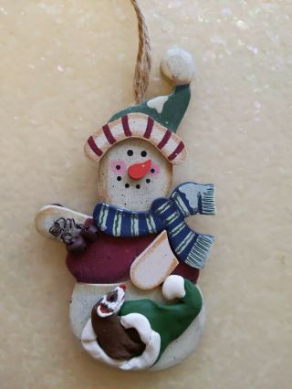 Artist Crafted Ferret Christmas Ornament Decoration Wood Snowman