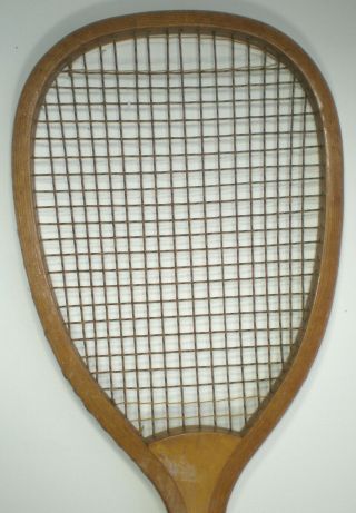 Antique No Name Semi Flat Top Transitional Tennis Racquet,  Checkered Grip Vtg.