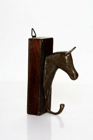 Antique Wooden Brass Hand Carved Horse Statue Wall Hanger Hook Wall Hanging 3