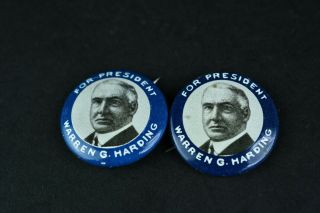 Set Of 2 Vintage For President Warren G.  Harding Political Campaign Metal Pins