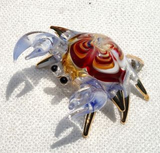 Maroon Blue Crab Handmade Blown Art Glass Figurine Decoration Gift - Cute