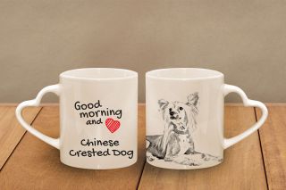 Chinese Crested Dog - Ceramic Cup,  Mug " Good Morning And Love,  Heart ",  Usa