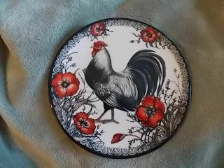 Vintage Rooster Plate Stoneware Susan Winget Cracker Barrel 8 " Dia Black/gray/rd