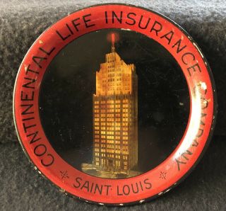 Continental Life Insurance Co St Louis Advertising Tray Art Deco Building Red
