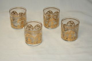 Set Of 4 Vintage Culver 22k Gold & Enamel Magic Mushroom 10 Oz Rocks Glasses