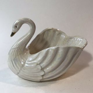 Vintage Opalescent White Swan Planter Candy Dish Porcelain