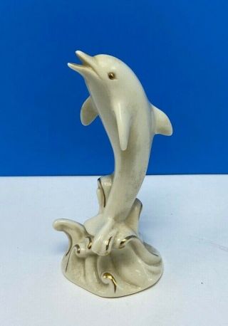 Lenox Dolphin Figurine Vintage Sculpture Statue Porpoise Porcelain White Gold