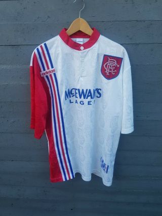 Glasgow Rangers Football Away Grandad Shirt 1996/97 Vintage Adidas 90s Xl