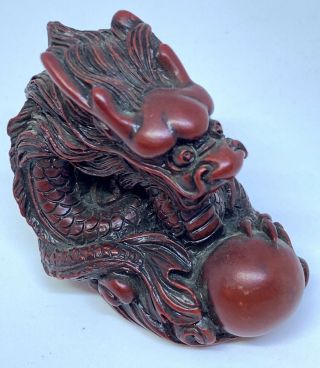 Red Resin Chinese Dragon With Pearl Of Wisdom