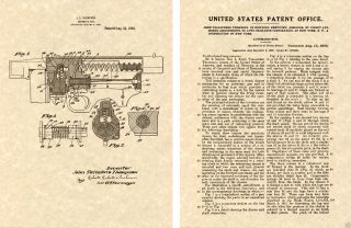 Thompson Machine Gun Us Patent Art Print Ready To Frame Tommy Vintage Sub