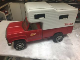 Vintage Tonka Red Pickup Truck W/camper - Pressed Steel Red,