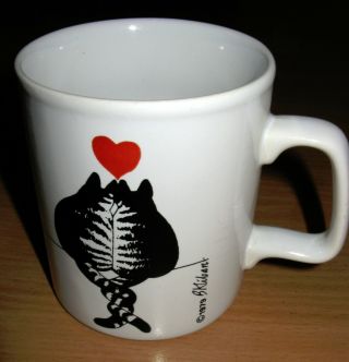 Vintage 1979 B.  Kliban Cat Lovers Red Heart Kiln Craft Mug England 10 Oz