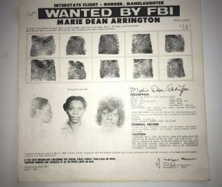 FBI Most Wanted Poster Marie Dean Arrington 2nd Women on FBI List 1969 3