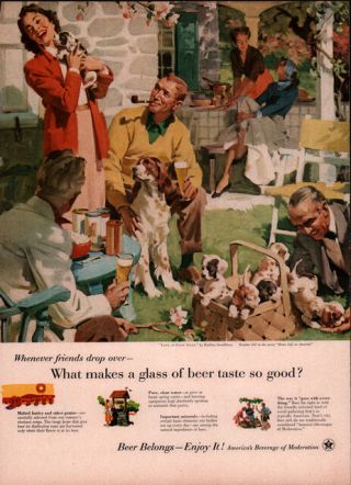 Vintage Ad Beer Association Sundblom Art Springer Spaniel Puppies