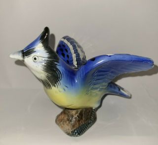 Blue Jay Bird Figurine Ceramic - Porcelain Hand Painted Vibrantly Blues