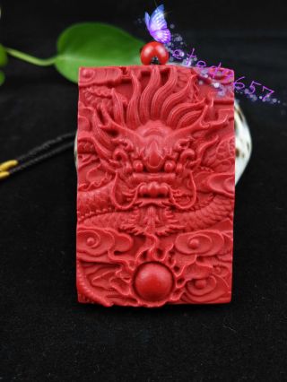 Chinese Natural Red Organic Cinnabar Dragon Necklace Pendant Lucky Amulet Hot